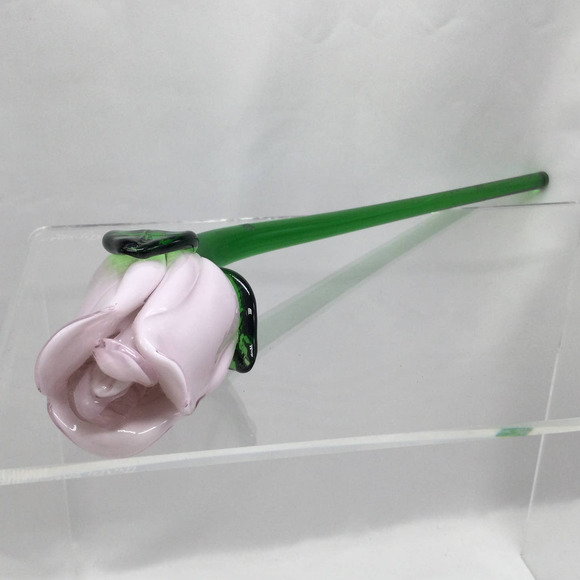 Hand Blown Glass Pink Rose Long Stem 15" - Picture 2 of 9